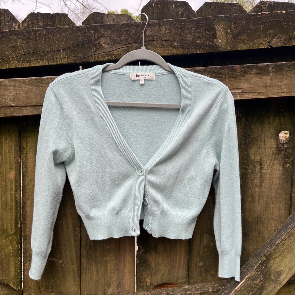 Light Mint Cropped Cardigan